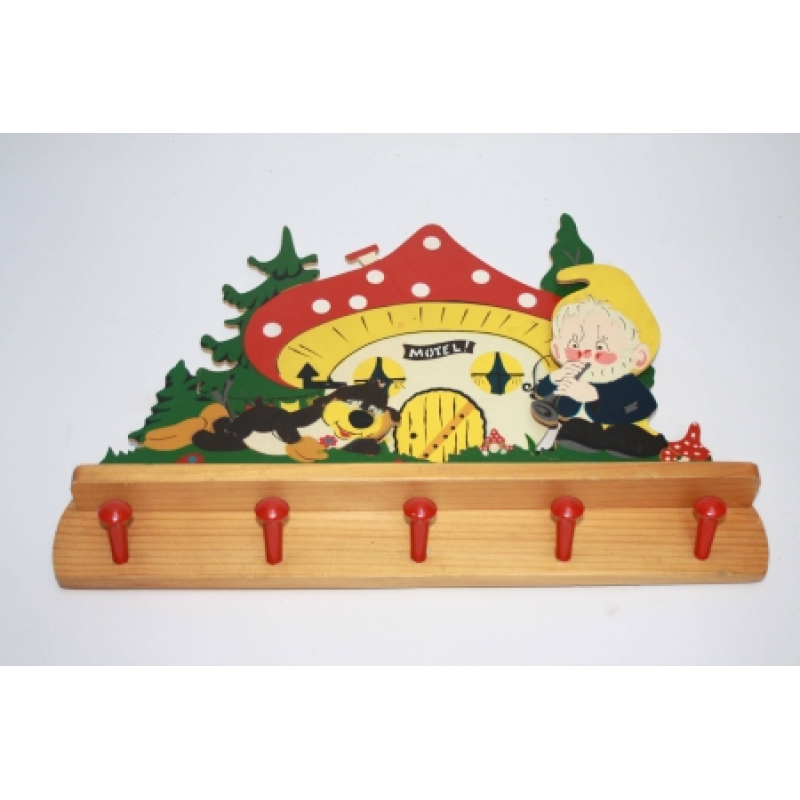 Lief vintage kapstokje met kabouters en een paddenstoel nr 1